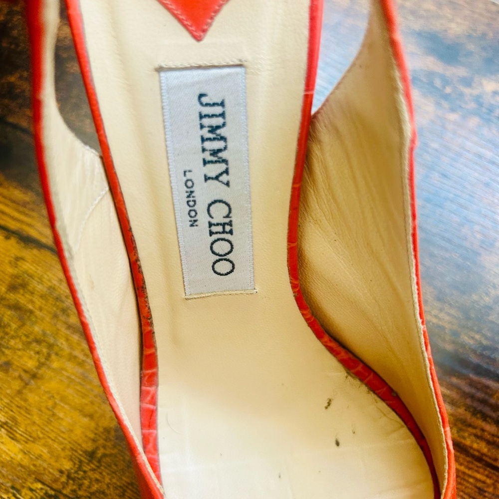 Jimmy Choo Vibrant Orange Peep-Toe Heels - Picture 10 of 12